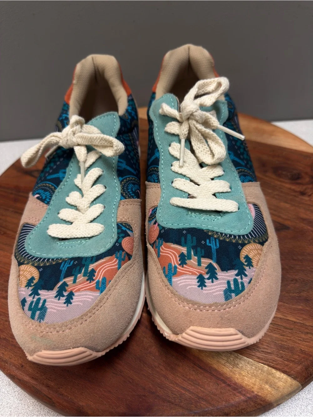 Inkkas Desert Landscape Sneakers | Southwestern Cactus Print Lace-Up Shoes sz 10 - Picture 10 of 13